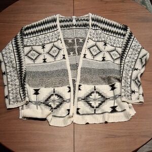 Aeropostale Cream & Black Aztec Open-Front Cardigan